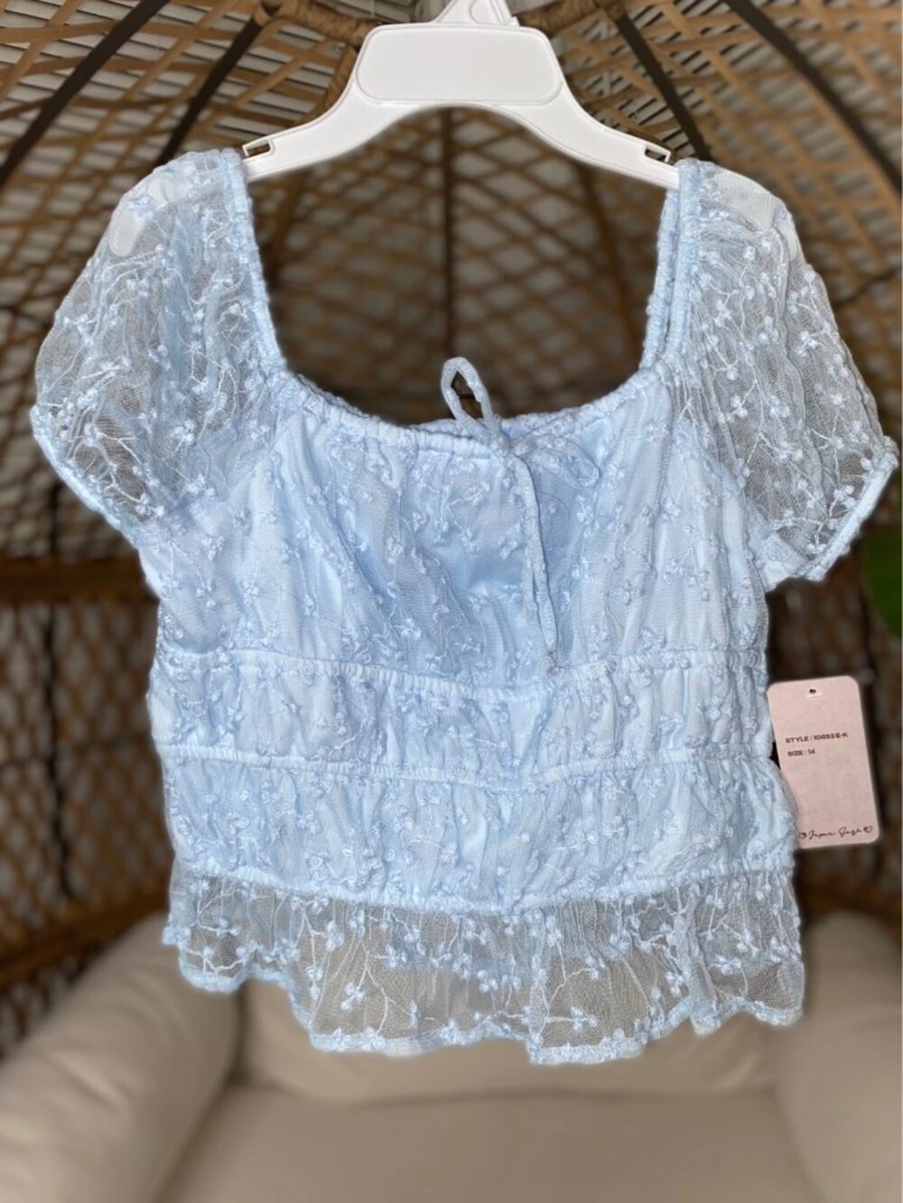 Japna Girls Kids Blue Lace Top Size 14 NWT